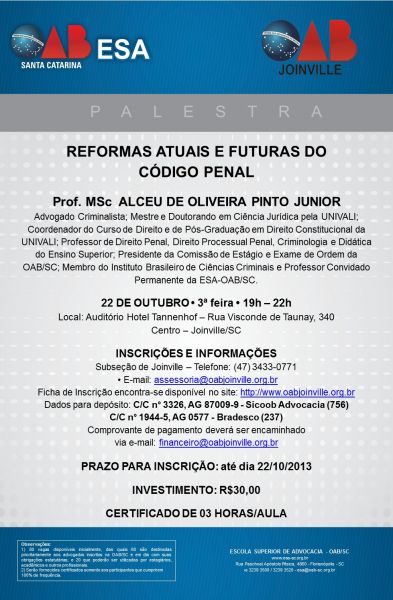 OAB Joinville promove palestra em parceria com a ESA