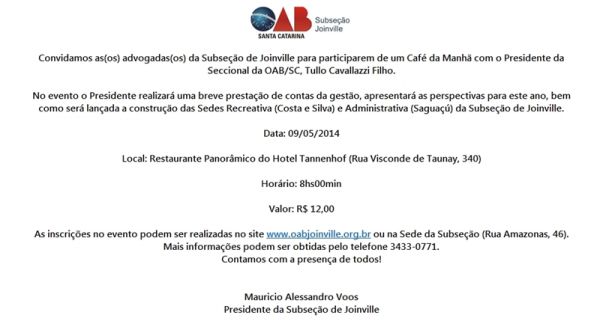 Caf� com o Presidente da OAB/SC