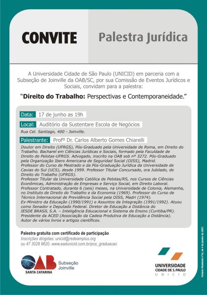 Palestra gratuita de Direito do Trabalho do dia 17/06 j� conta com 150 inscritos. Aberta lista de espera