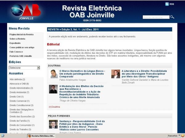 Revista Eletr�nica da OAB Joinville aberta ao recebimento de trabalhos jur�dicos
