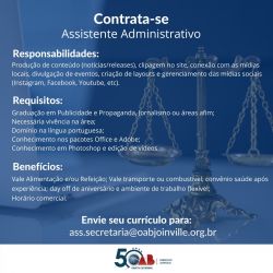 OAB Joinville contrata Assistente Administrativo