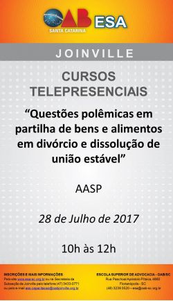 Curso telepresencial: Quest�es pol�micas em partilha de bens e alimentos em div�rcio e dissolu��o de uni�o est�vel 