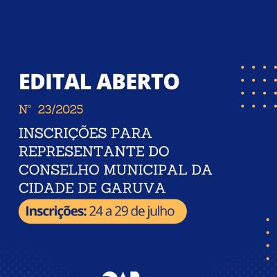 Edital aberto: Inscri��o para Representante do Conselho Municipal da Cidade de Garuva
