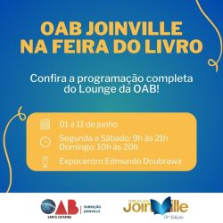 Programa��o completa do lounge da OAB Joinville na Feira do Livro 2023
