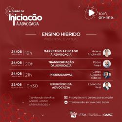 OAB/SC e ESA/SC promovem curso de inicia��o � advocacia no modelo h�brido