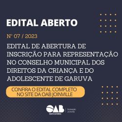 Edital aberto: inscri��o para representa��o no Conselho Municipal dos Direitos da Crian�a e do Adolescente de Garuva