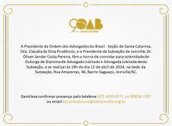 Convite: Solenidade de Outorga de Diploma de Advogado Jubilado e Advogada Jubilada
