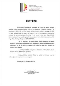 Certid�o de Indisponibilidade: Portal e-SAJ no dia 19/03/2018 