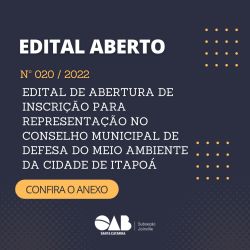 Edital aberto de inscri��o para representa��o no Conselho Municipal de Defesa do Meio Ambiente da Cidade de Itapo�