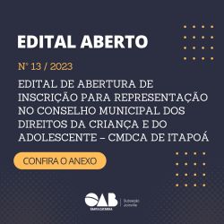 Edital aberto - Inscri��o para representa��o no Conselho Municipal dos Direitos da Crian�a e do Adolescente - CMDCA de Itapo�