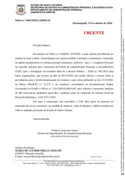 Governo de SC responde solicita��o da OAB Joinville sobre contrata��o de agentes penitenci�rios