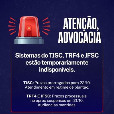 Sistemas do TJSC, TRF4 e JFSC est�o temporariamente indispon�veis nesta quarta-feira (21)
