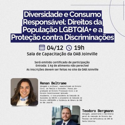 OAB Joinville promove di�logo sobre direitos LGBTQIA+ e prote��o contra discrimina��es