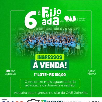 Primeiro lote de ingressos para a Feijoada da OAB Joinville j� est� dispon�vel