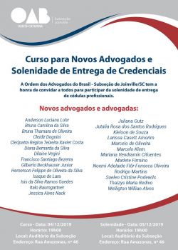 Curso para Novos Advogados e Solenidade de Entrega de Credenciais ir� ocorrer entre os dias 4 e 5 de dezembro