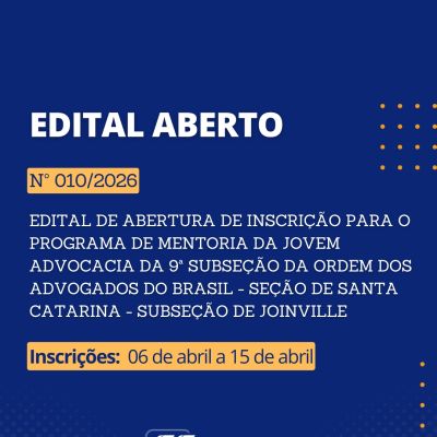 Edital aberto: Inscri��o para o Programa de Mentoria da Jovem Advocacia da OAB Joinville