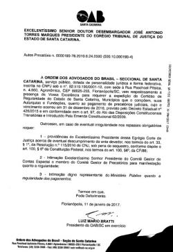 Presidente em exerc�cio da OAB/SC pede que TJSC regularize pagamento de precat�rios