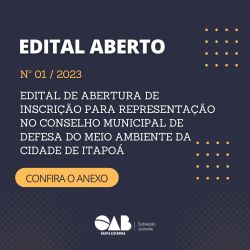 Edital aberto - Inscri��o para representa��o no Conselho Municipal de Defesa do Meio Ambiente da Cidade de Itapo�.